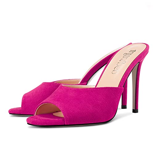 Image of TNYNFBEB Women Stiletto High Heel Peep Open Toe Sandals Slingback Slip-on Wedding Office Cute Basic Classic 3.9 Inches Heels