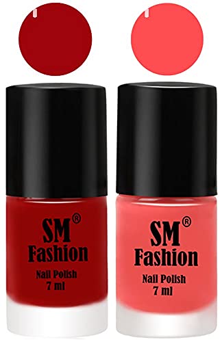 Image of Long Lasting Nail Polish | Nail Paint Combo 7 ml Each) - Set of 2 Light Red-Peach Pink
