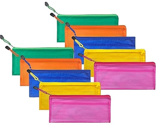 KE Cheque Size Pouch with Zipper, Waterproof Zipper Pouches Document Holder/Pen Pencil Case/Stationery Storage Bags/Cosmetic Pouch/Travel Organizer (Multicolor, Small Size) (Pack of 12, Cheque)-image-6