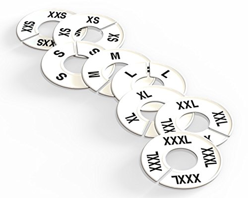 discount sizing- Round Clothing Dividers Size Hanger Rack Dividing 40 Pack (XS-XXL) - Great for Retail, Boutiques, Personal Closet Storage & Organization (White)