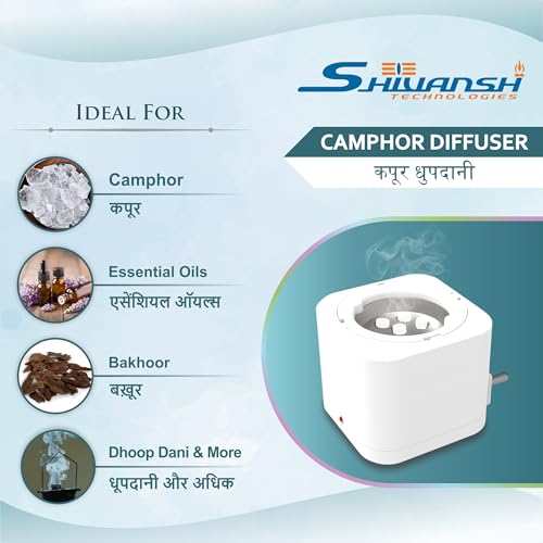 Image of Shivansh Technology Incense Holder Electric Kapoor Dani Camphor Diffuser Burner for Home | Karpuram Bakhoor Oud Aroma Oil & Dhoop Machine | Essential Oil Diffuser for Home (White) (Krishna Heritage)