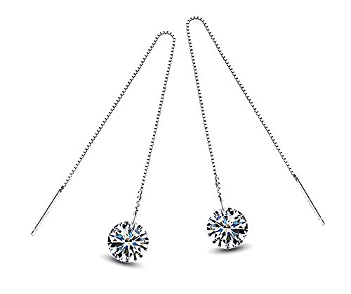 Liuanan 9mm Cubic Zirconia Crystal Tassel 925 Sterling Silver Ear Stud Threader Sports Earrings