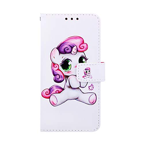 Huawei Y6 2019 Case, 3D Shockproof Flip Case PU Leather Notebook Wallet with Magnetic Closure Stand Card Holder ID Slot Money Pouch Folio Soft TPU Bumper Protective Skin Cover Cute Horse
