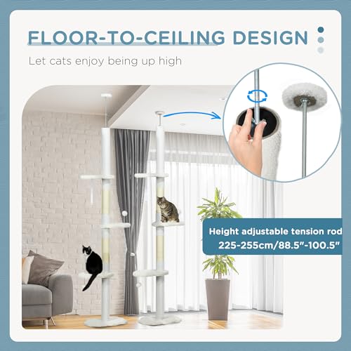 Árbol para gatos ajustable con postes rascadores blanco miniatura 4