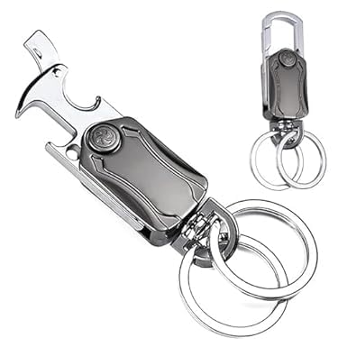 Multifunction Keychain 5 IN 1 Heavy Duty Dual Metal Ring, Bottle Opener,Mobile Phone Holder, 360° Rotate Spinner – Outdoor Carabiner Portable Key-chain For Bike & Car
