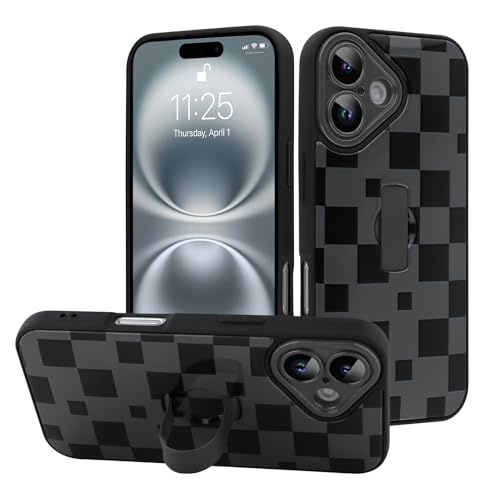LEOMAKRON for iPhone 16 Case with Finger Strap Kickstand, Black
