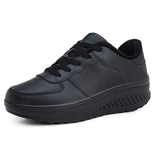 Zapatillas Deportivas Mujer Negras Piel Marca YUHUAWYH