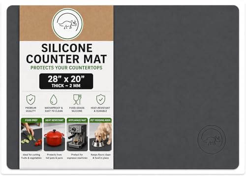 Image of Large Silicone Mat 28 inch x 20 inch Mat Thick Heat Resistant, Kitchen Counter Mat Waterproof - Coffee Machine, Glass Top Stove Cover Countertop Protector for Air Fryer, Baking mat (Grey)