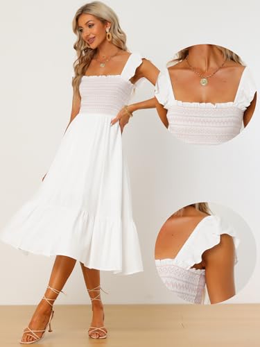 Allegra K Boho Midi Dress for Women's Square Neck Ruffle Tiered Flowy Smocked Sundress2