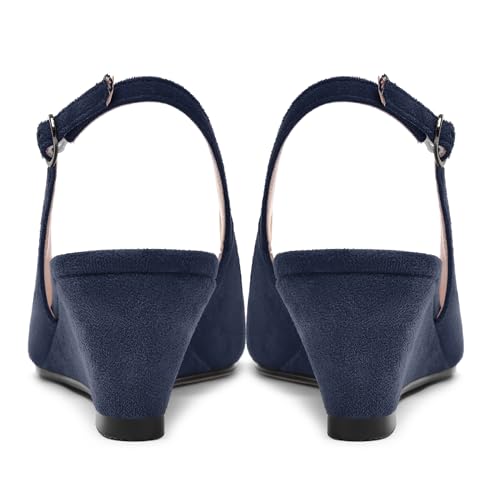 ROSERWISH Womens Casual Dating Buckle Stylish Peep Toe Suede Slingback Wedge Low Heel Pumps Shoes 2 Inch4