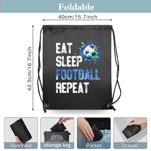 Haizct Eat Sleep Football Repeat Soccer Drawstring Backpacks, Unisex Drawstring Bags for Gym Shopping Sport, Gifts for Soccer Men Women Lover Coach3