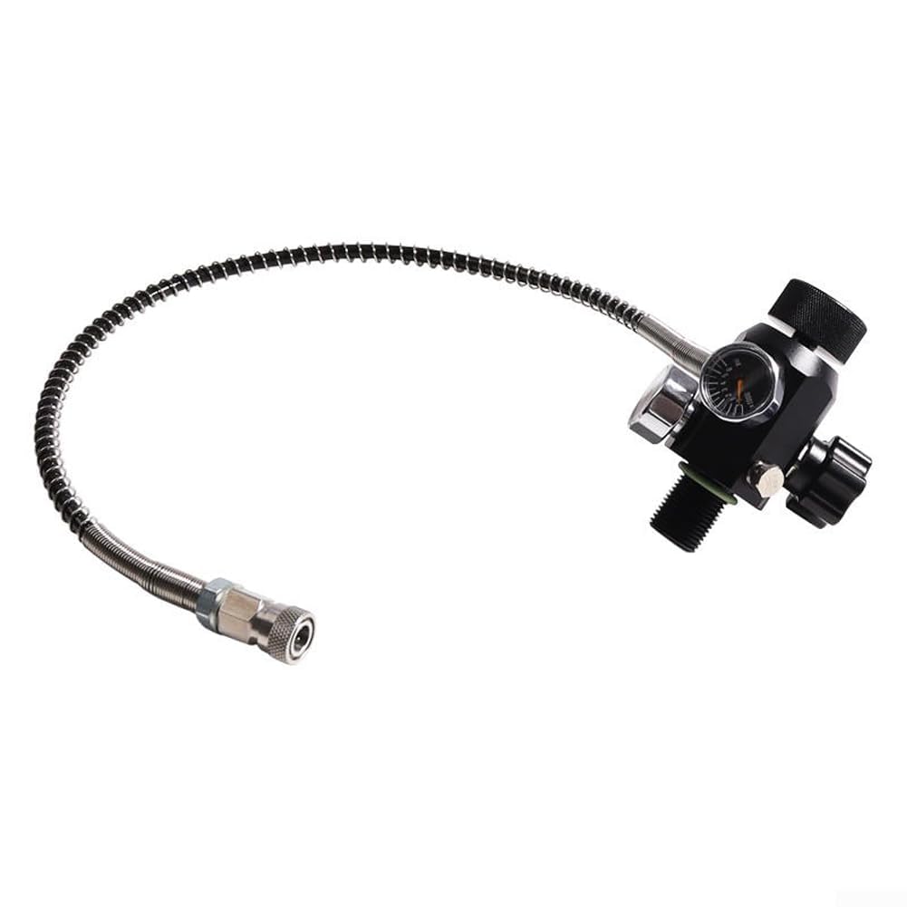 Válvula de cilindro de buceo de doble calibre 18 mm 1,5 DIN con manguera de resorte de 24 pulgadas nominal a presión de trabajo de 630 bar para aplicaciones de pistola de aire y cobertura