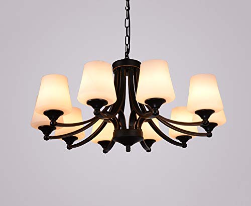 QTRT Americano Rural Retro Sala de estar Lámpara doméstica Ambiente mediterráneo Dormitorio Restaurante Araña nórdica Vidrio Iluminación moderna creativa Dormitorio principal Sencilla Luz Loft Lintern Cover