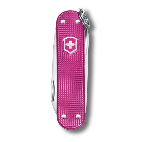 Image of Victorinox Classic SD Alox Swiss Army Knife, Compact, 5 Functions, Swiss Made Pocket Knife with Small Blade, Screwdriver and Key Ring - Flamingo Party (Pink)