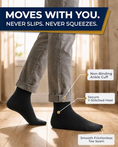 Image of Pembrook Ankle Diabetic Socks for Women & Men | 6 Pairs | Wide Non Binding Socks Quarter Length | Edema Neuropathy Socks