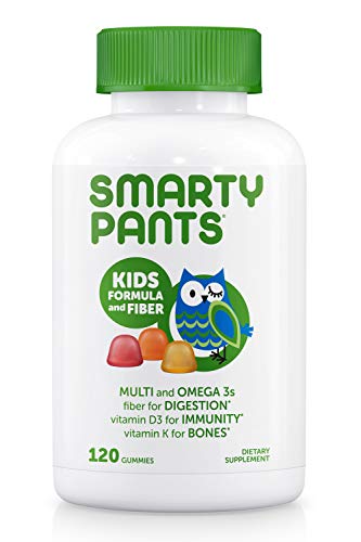 SmartyPants Kids Formula & Fiber Daily Gummy Multivitamin: Fiber for Digestive Health, Vitamin C, D3, & Zinc for Immunity, Omega 3 Fish Oil (EPA & DHA), B6, Methyl B12, 120 Count (30 Day Supply)