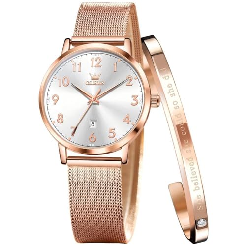 OLEVS Ladies Watch Black Stainless Steel Mesh Strap Ultra Thin Blue Face Waterproof Japanese Quartz Dress Date Women Wrist Watch