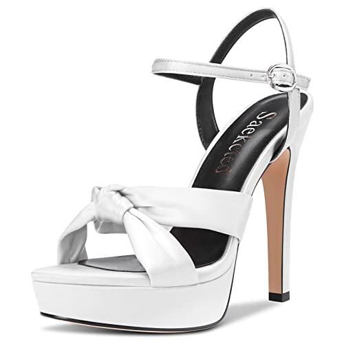Saekcted Women Stiletto High Platform Heel Peep Open Toe Sandals Ankle Strap Slingback 5.1 Inches Heels Wedding Party