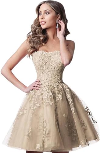 Image of Lace Homecoming Dresses Short A Line Strapless Formal Cocktail Party Gowns