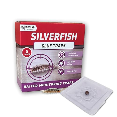 ENTOEND Silverfish Glue Traps | Pack of 5 | Highly Effective Silver Fish Killing Trap & Monitor | Pre-Baited, Easy to Use Sticky Catcher Ideal for the Home, Kitchens, Bathrooms & More