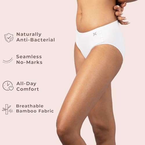 Image of Lavos Bamboo Cotton Panties for Women, Comfortable Soft Mid-Waist Hipster Panty with Thin Inner Elastic, Anti-Bacterial Odour Free Underwear for Womens, Seamless No Visible Briefs for Ladies