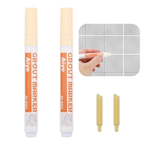 2pcs Marcador de Reparación de Azulejos, Rotulador para Juntas, Para Restaura Azulejos Piso Pared Baños Cocina, Equipado con Lápiz con Punta de Repuesto (Beige)