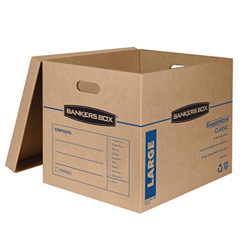 Bankers Box Smoothmove Classic Moving Boxes, Tape-Free Assembly, Easy Carry Handles, Large, 21 X 17 X 17 Inches, 5 Pack (7718201) #TOP1