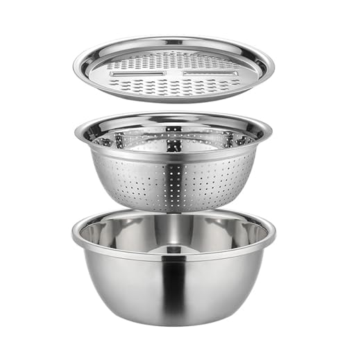 Scolapasta con ciotola in acciaio inox, 3 in 1, insalatiera e colino con grattugia per formaggio per insalata verdure frutta riso pasta lavaggio