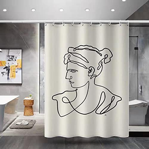 Rideau de douche polyester anti-moisissure visage humain abstrait noir - 2