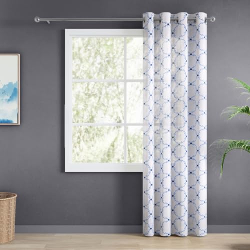 Image of haus & kinder Curtains 7 feet Long | Embroidery Sheer Curtains 7 Feet Long Pack of 1 | Door Curtains 7 feet Light-Filtering & Breathable Sheer Curtains (Willow Chain Blue, 114x213cm)