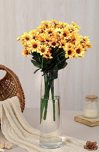 Image of SATYAM KRAFT 1 Pcs Artificial Sunflower Bunch for Home Decor, Living Room, Balcony, Office, Table, Fake Flowers, Realistic Look, Pooja, Wedding, Gifts, Showpiece (Without Vase) (Yellow)