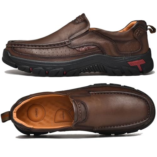 Venshine Mens Walking Shoes Leather Lightweight Breathable Casual Slip On Loafers3