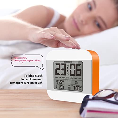 Talking Alarm Clock With Female Voice, Talking Clock With Hourly Chime Function(Talking Time Each Hour), Low Vision Clock For The Blind/Visually Impaired/Seniors/Elderly(Orange) #TOP5