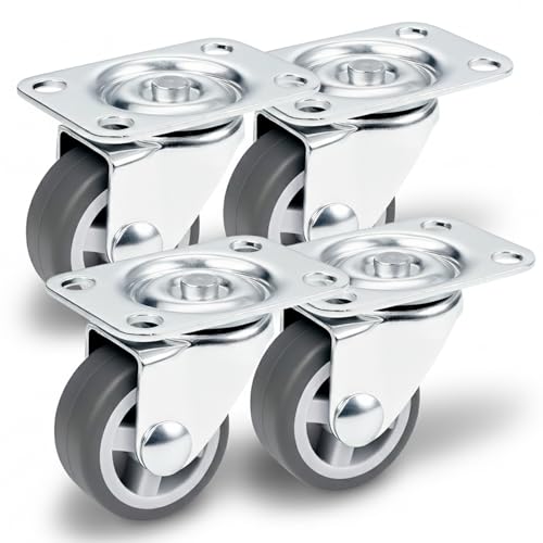 PRIOstahl Möbelrollen Lenkrollen Laufrollen Transportrollen Bettkastenrollen - 30mm x 4 Stück Rollen Grau drehbar für Möbel Bettkasten Stuhlrollen TPE-Räder mit Anschraubplatte & Kugellager