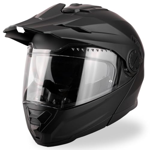 VINZ Prado Enduro Helm mit Sonnenblende | Klapphelm mit ECE 22.06 | Motorrad Helm Integralhelm Crosshelm | Motorradhelm Klappbar | In Gr. XS-XXL - Matt Schwarz