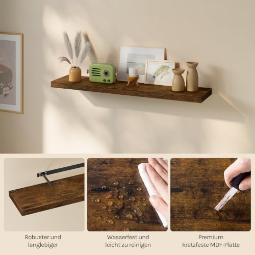 WOLTU Wandregal, Schweberegal Vintage Braun, 110x22.9x3.8cm, MDF 1er – Ansicht 7