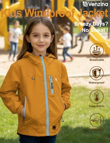 Image of Venzina Kids' Adventure-Ready Windproof Jacket Thermal-Insulated & Water-ResistantFixed Hood for Hiking, Camping, School