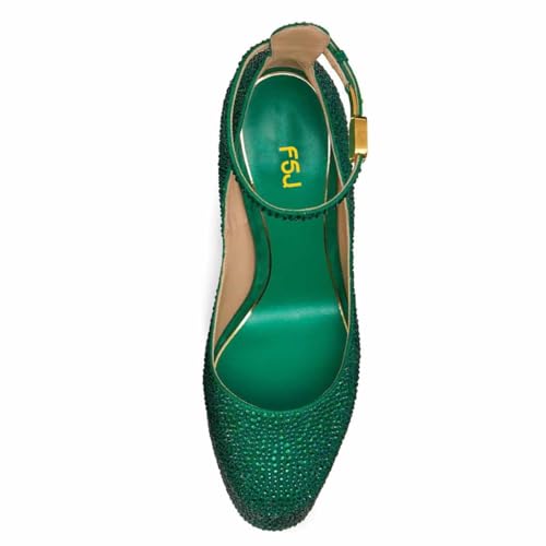 FSJ Women Fashion Round Toe Platform Pumps Chunky High Heel Ankle Strap Party Dress Shoes Size 4-15 US4
