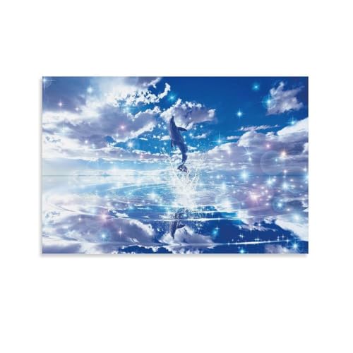 ラッセン ブルーヘブン ポスター風景画 アートパネル イルカ 壁掛け 絵画 プリント キャンバス 絵画 壁アート モダン ホーム装飾 ぶら下がる ポスター 画像 壁の絵 版画 ギフト24x36inch(60x90cm)