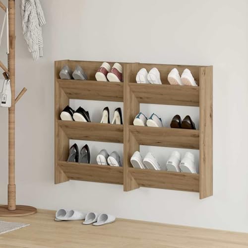 SooIarix Zapatero cerrado, 2 unidades, roble Artisan, material de madera, 60 x 18 x 90 cm, estrecho, para ahorrar espacio, moderno zapatero, montaje en pared, para organización de zapatos