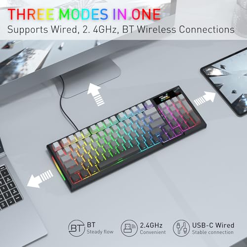 Image of Redragon Wireless Mechanical Keyboard, Gasket RGB Gaming Keyboard with Screen & Knob, Tri-Mode BT5.0 /2.4G /USB-C, 95 Keys Hot Swappable, Side Printed PBT Keycaps, Thick Pre-Lubed Linear Switch, K725SP