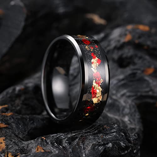 King Will OY-R047-10.5 Mens 8Mm Black Tungsten Carbide Wedding Ring Red And Gold Foils Inlay Tungsten Ring Wedding Band Beveled Edge 10.5 thumb #1