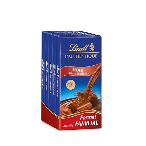 Lindt - Lot de 5 Tablettes L'AUTHENTIQUE - Chocolat Noir Extra Fondant, 5x100g