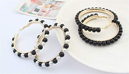 Pearl Hoop Earrings for Women Black White Pearl Earring Big Circle Loop Earrings Fashion Jewelry 6