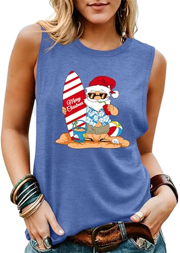 Christmas in July Shirt for Women: Palm Tree T-Shirt Christmas Hawaiian Vacation Tank Xmas Sleeveless Gift Top