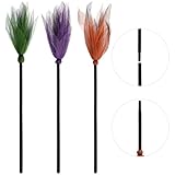 Jmkcoz 3 Pcs Halloween Witch Broom Plastic Witch Broomstick Kids Broom Cosplay Props for Halloween Costume Haunted House Decoration, Masquerade Show Dress Up Party Supplies (Green, Purple, Orange)