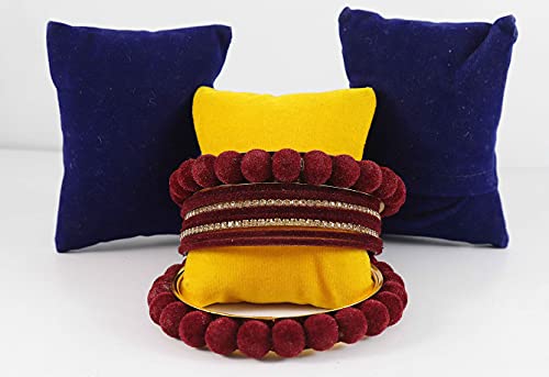 Image of NMII Stylish Metal with Golden Zircon Stone & Velvet Balls Bangles Set For Women and Girls | Fancy Designer Bangles | Short Velvet Chuda Set | Women's Fashion Jewellery