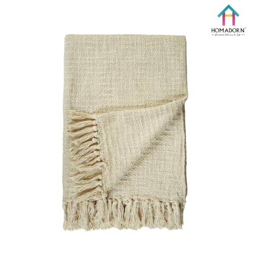 Image of HOMADORN Waffle 100% Cotton Throw Blanket | Throw for Living Room, Sofa, Bed, Chair, Picnic & Used for Gift | | 152x127 Cms Cotton Throws