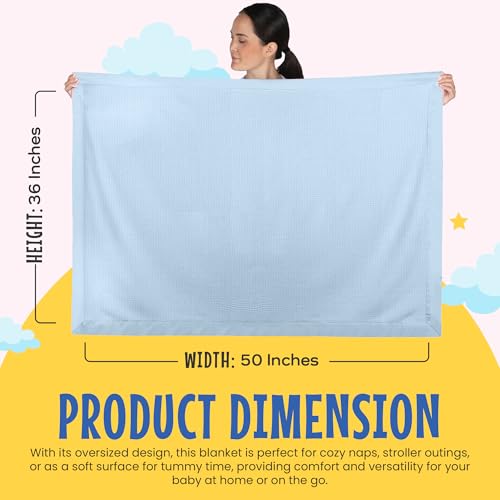 Image of Blankets Thermal Waffle Baby Blanket Crib Bedding - Soft Cozy Warm Infant Thermal Cover for Nursery Stroller or Bassinet, Lightweight Ideal Shower Gift, Nylon Trim Blue 36 inch x 50 inch