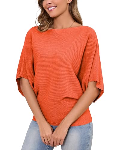 Image of MAKARTHY Womens Batwing Sleeves Knitted Dolman Pullovers Boat Neck Tops Sweatershirts
